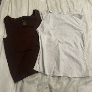 Fitted Brown and White Tank Tops